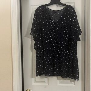 Lane Bryant Navy and White Polka Dot Blouse